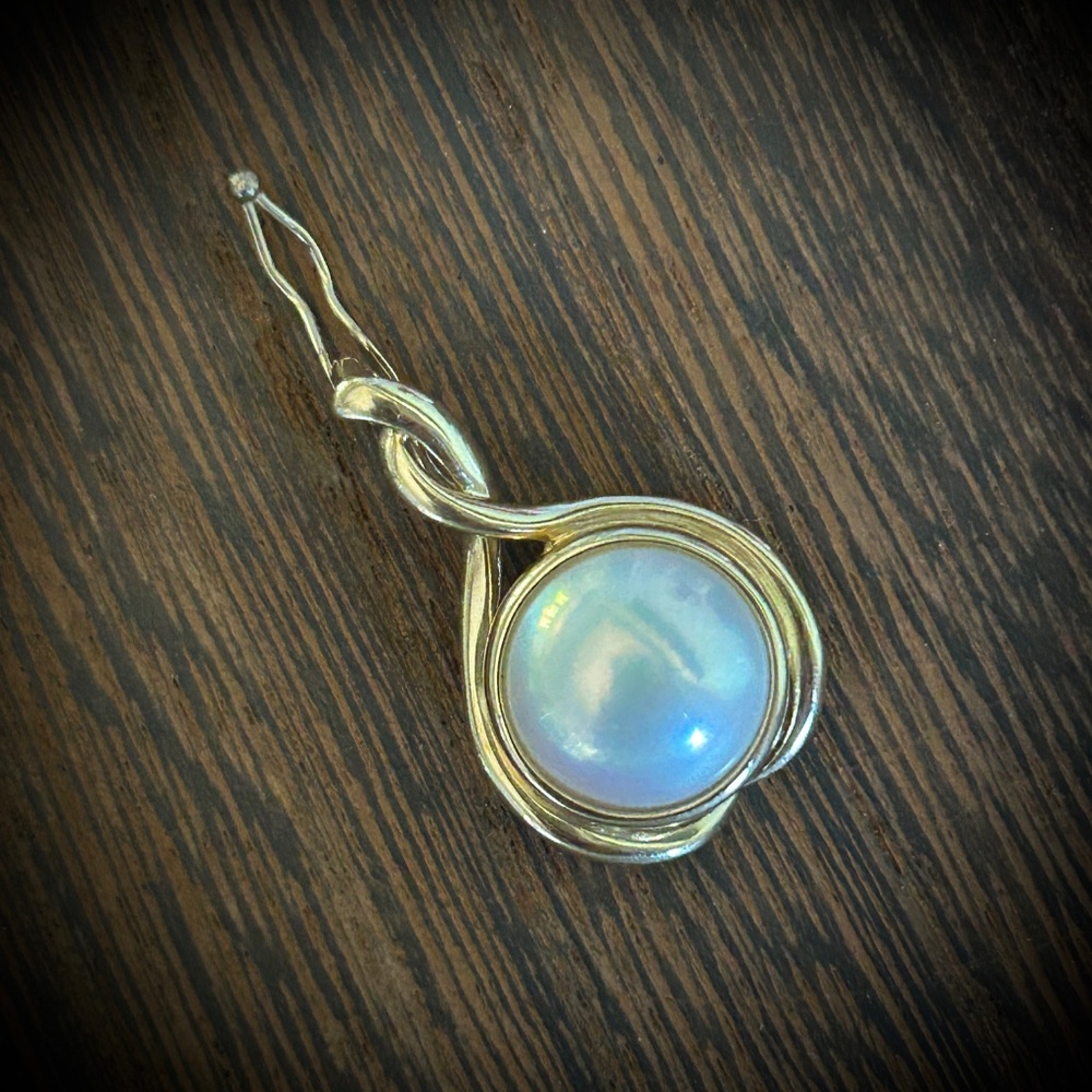 Vintage 14K Yellow Gold 14MM Mabe Pearl PENDANT ENHANCER - Picture 7 of 14